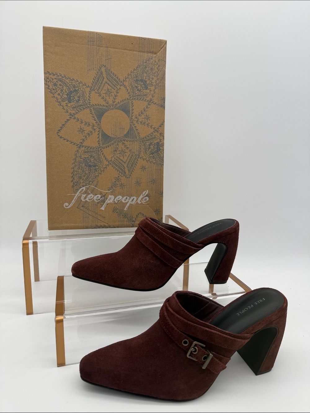 Free People Date Night Heeled Suede Mules Port Royale Burgundy